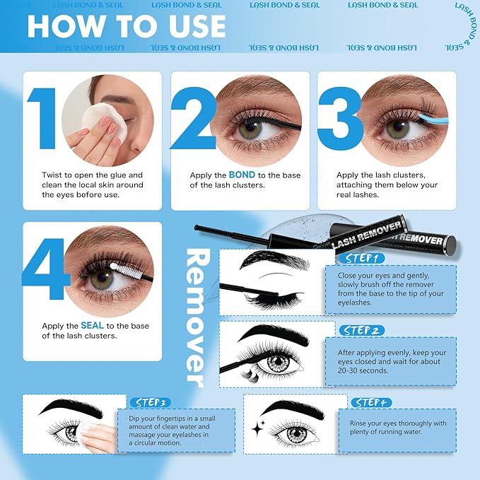 Lash Bond and Seal Lash Remover For Lash Extensions 3 In 1 Kit Strong Hold Bond and Seal Lash Glue Gentle Quick Removal Lash Cluster Remover DIY Lash Extension At Home,Easy to Use(10ml+5ml)