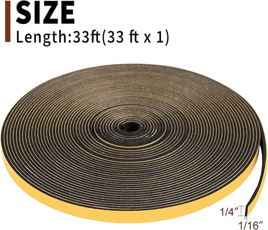 Yotache Weather Stripping (.25) 1/4 Inch Wide X 1/16 Inch Thick, Thin Foam Seal Gasket Tape for Speaker, Window, Dashboard, Sliding Door Jamb, 33 Ft Length