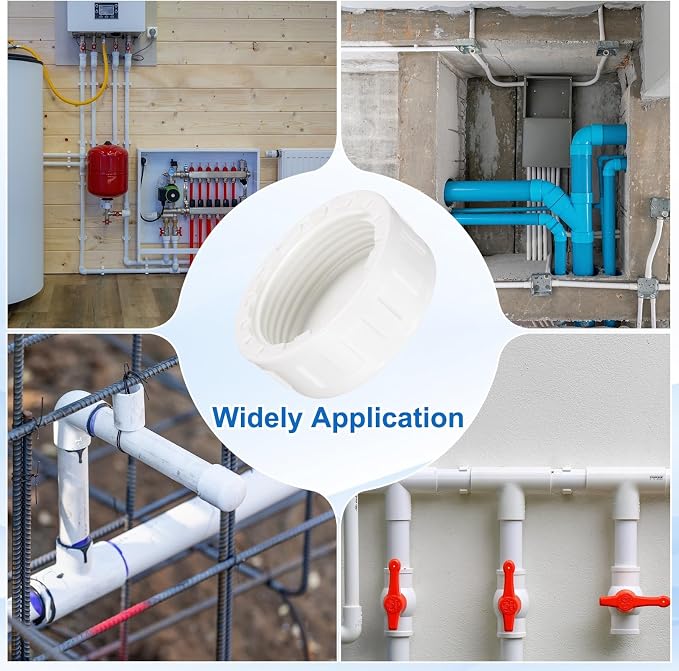 uxcell 5Pcs 1-1/4 Inch PT Female Thread PVC Pipe Fitting Cap, Cleanout Water Drain End Caps, Pipe Plug Socket Fittings with Tape for Water Heater Supply Lines, Plumbing, White
