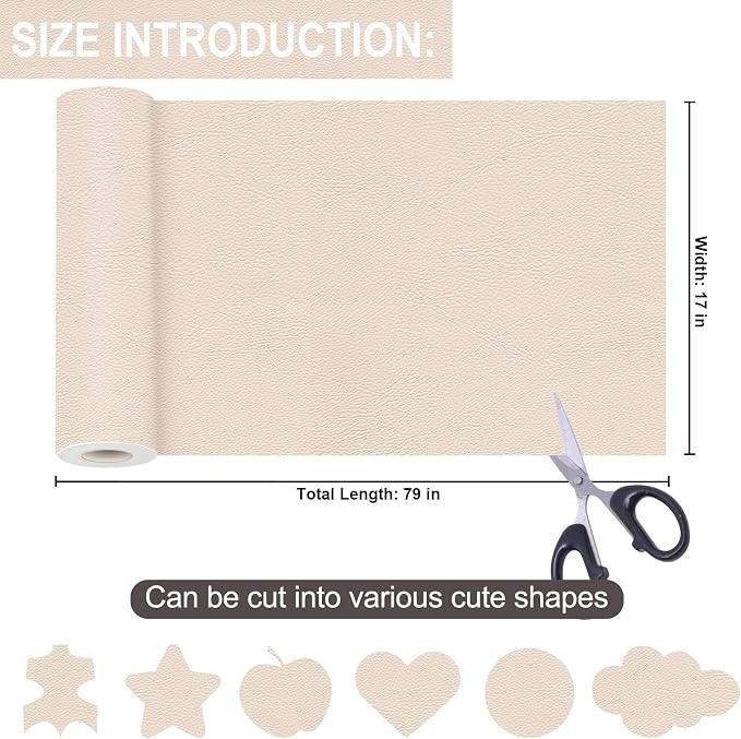 Self Adhesive Leather Repair Patch, Leather Patches for Furniture, Leather Repair Tape for Couch Sofa Car Seat Chair Furniture Repair, Leather Repair Kit (Beige-Litchi Grain, 17X79 Inch)