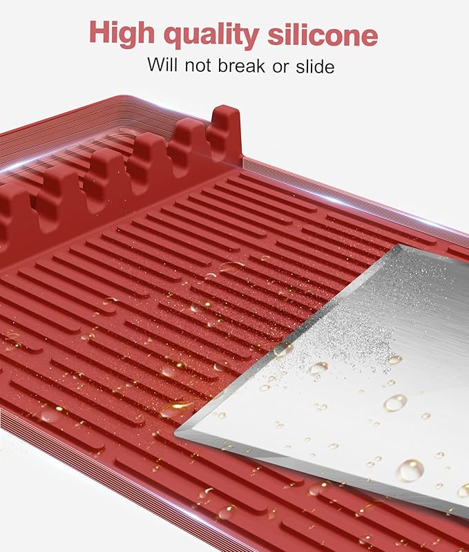 Silicone Grill Mat Compatible with Blackstone, BBQ Griddle Tools Mat with Drip Pad, Large Spatula Holder for Outdoor Kitchen Counter, Gifts for Men (red)
