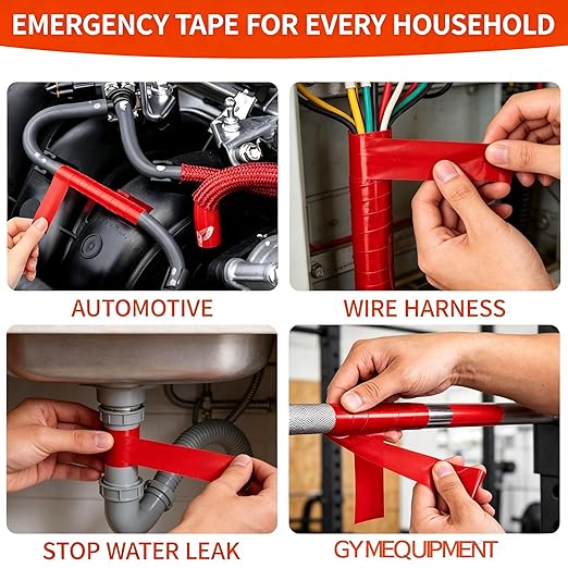 Self-Fusing Silicone Tape 1" x 33' x 20mil – Waterproof Emergency Repair Tape for Radiator Hoses, Pipes & Electrical Wiring – Heat Resistant, Insulating, Chemical Resistant, No Residue, Red