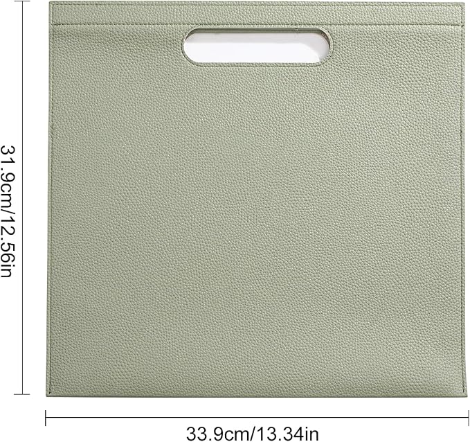 Premium PU Leather Waterproof File Folder, Easy to Clean Document Organizer, Multi-Color Options, 13.34x12.56in, Ideal for Students & Professionals (Green)