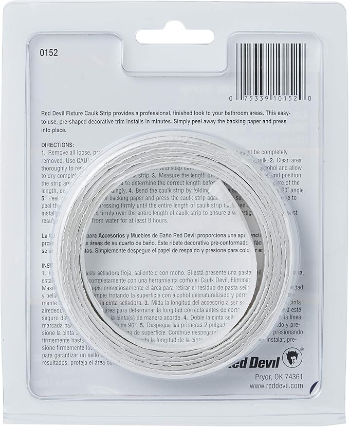Red Devil 0152 Fixture Caulk Strip, 1/2" x 6', White