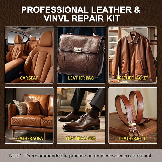 Leather Repair Kit - Restores Faux,Vinyl,Artificial and Real Leather,Sofa,Jacket,Car Seats and Purse.Professional Results,Repairs Burn Holes,Scratches,Tears (Brown)