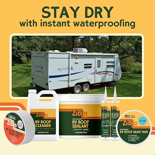 Ziollo RV Roof Repair Seam Tape with Roller - 4" x25' Waterproof Tape for Campers, Motorhomes & Trailers - Works on EPDM, TPO, Metal & Fiberglass (White)