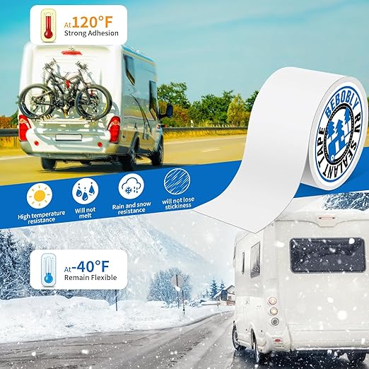 BEBOBLY RV Roof Tape,Leak Repair Sealant Tape 4 Inch x 50 Foot UV & Waterproof for RV Roof,Window,Camper, Boat,Pipe Sealing, Natural White