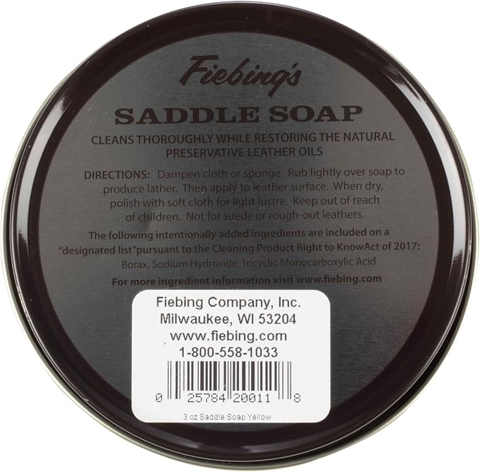 Fiebing's Yellow Saddle Soap for Leather (3.5 oz Tin) - Leather Cleaner & Conditioner to Soften, Protect & Restore Leathercraft - Leather Soap for Car Seat, Couch, Shoe, Purse, Boot, Bag, & Saddles