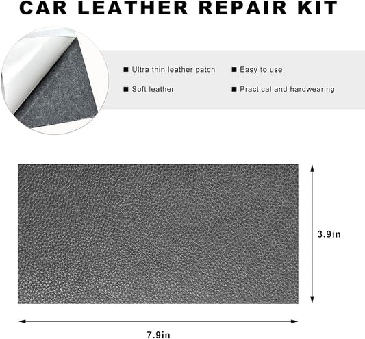 2 PCS Car Leather Repair Kit, 4×8 Inch Waterproof Self Adhesive Leather Repair Patches Kit, Super-Thin Cuttable PU Vinyl Patch Tape for Repairing Car Seats Sofas Chairs (Gray)