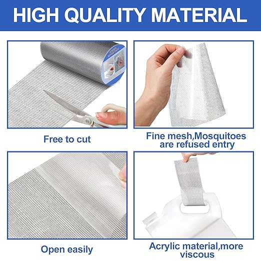 CroBlissful Extra Wide 5 inch x 20 ft Window Screen Tape Mesh Repair Strong Adhesive Waterproof Fiberglass Screen Repair Kit Patch for Window Door Tears Holes (Gray)