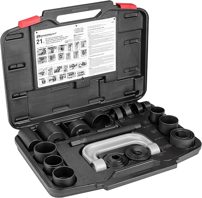 Powerbuilt Ball Joint and U-Joint Service Tool Set, Remove and Install, Ford, GM, Dodge, Adapters Included - 648602