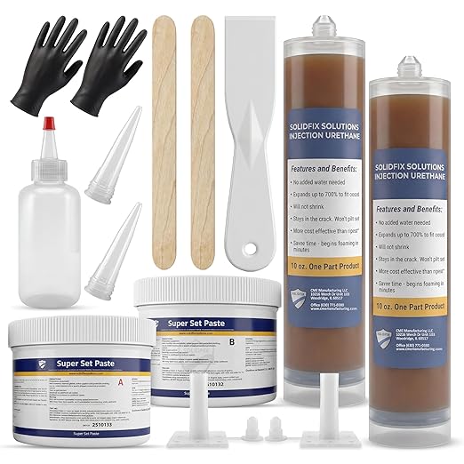 Concrete Crack Injection Kit – DIY Basement Wall Crack Repair – Polyurethane Leak Seal System – Stops Active Water Leaks in Foundation Walls – Easy No-Dig Injection Repair Kit - Ideal for DIY Projects