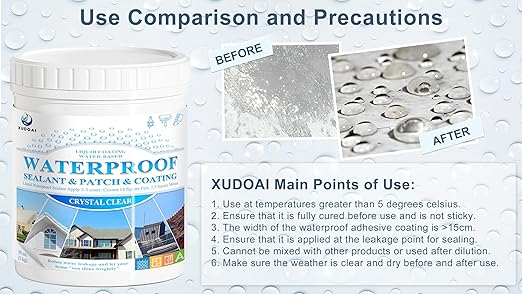 Liquid Waterproof Sealant Crystal Clear 35oz, XUDOAI Indoor Outdoor Water-Based Transparent Waterproof Coating Roof Bathroom Walls Leakage Sealing