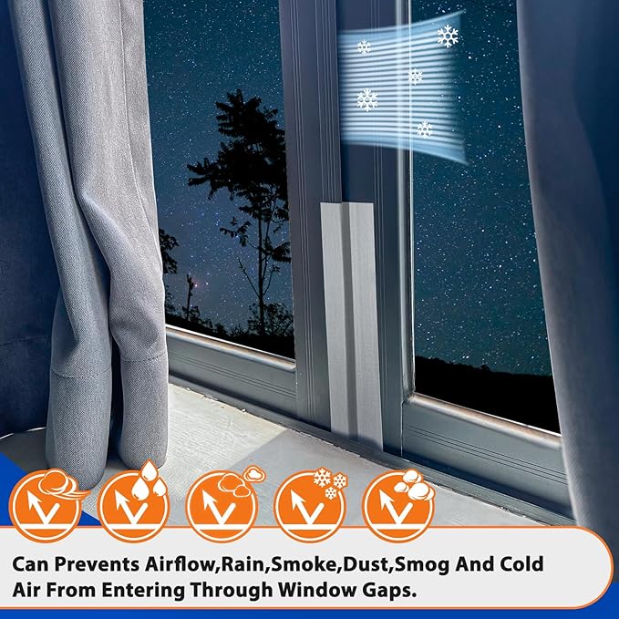 Silver Window Weather Sealing Tape,Window Draft Isolation Sealing Film Tape,Window AC Seal Air Conditioner Sealing Tape No Residue Waterproof Self Adhesive for Keep Out Cold Air Dust Rain 2IN X 65FT