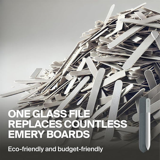 GERMANIKURE Czech Crystal Glass Nail File in Suede Leather Case - Original White Branded - Professional Manicure & Pedicure Products for Smooth Easy Shaping of Natural Nails