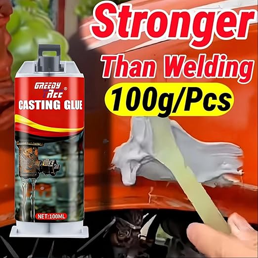 Casting Glue - High Strength Metal Repair Epoxy, Heat Resistant Waterproof Permanent Bond for Pipe Leaks, Cast Iron, Stainless Steel, Plastic & Automotive Repairs, with Mixing Nozzles