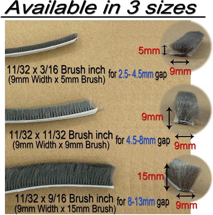 Weather Stripping Brush for Sliding Windows/Doors Frame Side,Pile Self Adhesive Weatherstrip Seal Strip Sealer Draft Stoppers (16.5ft x11/32 x 3/16 Brush inch, White)