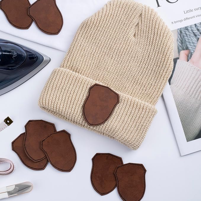 SmallCat 10 PCS Shield Shape Leather Patches for Hats, Iron on Blank Patches, Artificial Leather Patches for Laser Engraving, Repair Patches for Sewing Crafts for Hats, Jackets - Dark Brown