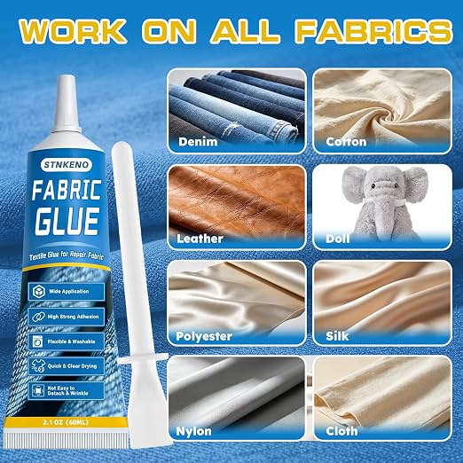 Fabric Glue Permanent, Extra Strong Fabric Adhesive, 2.1 Oz Washable Clear Clothing Glue - Waterproof, Quick-Dry & Clear Fabric Glue for Clothes, Patches, Denim, Leather, Textile & More