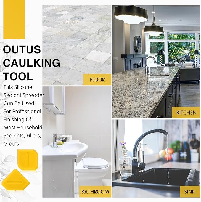 Outus 2 Pieces Caulking Tool Set Silicone Sealant Grout Tool for Kitchen Bathroom Floor Sealant Sealing(Yellow)
