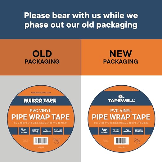 TAPEWELL PVC Tape Corrosion Protection Pipe Wrap Tape, 2" x 100 Ft. 10 Mil Thick, Pack of 3