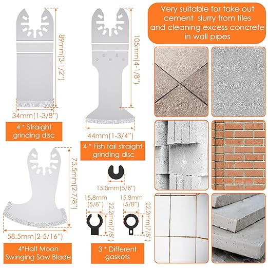 12PCS Diamond Oscillating Multi Tool Grout Removal Blades with 2 Adapters Multifunctional Grout Remover Blades Kit for Oscillating Tool(Mixed Set)