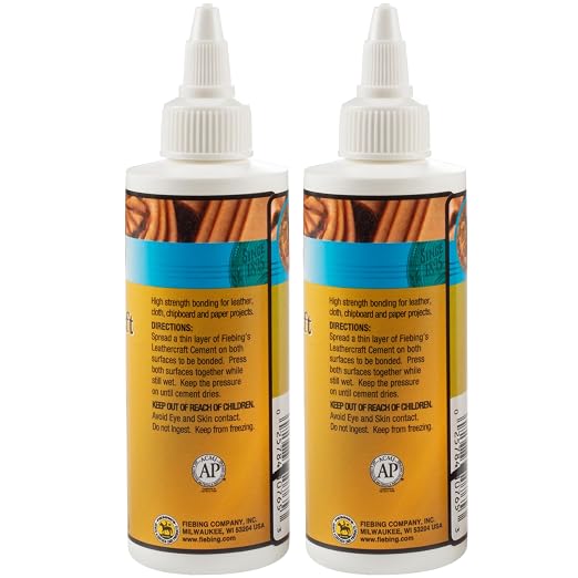 Fiebing's Leathercraft Cement - Leather Glue Adhesive (2 Pack, 4 oz Each) - Quick Drying, High Strength, Flexible, Non-Toxic, Permanent Bonding Leather Repair for Jackets, Shoes, Furniture, Purse