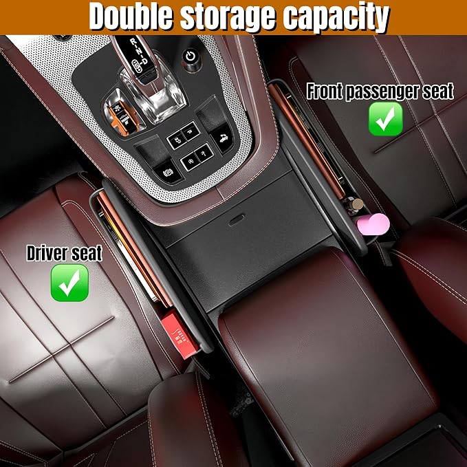 BLIRITEL Car Seat Gap Filler Organizer with Charging Hole, PU Leather Car Seat Gap Plug with Storage Slot, Car Console Side Organizer for Phone, Keys & Cards (Black)