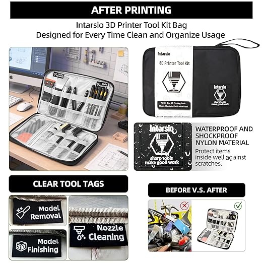 52-in-One 3D Printer Tools Kit, Professional 3D Printer Accessories & Maintenance Set for All FDM/SLA Printers, Deburring Tool, 3D Printer Nozzles, Scrapers, Files Set, PTFE Tube Cutter, Storage Bag