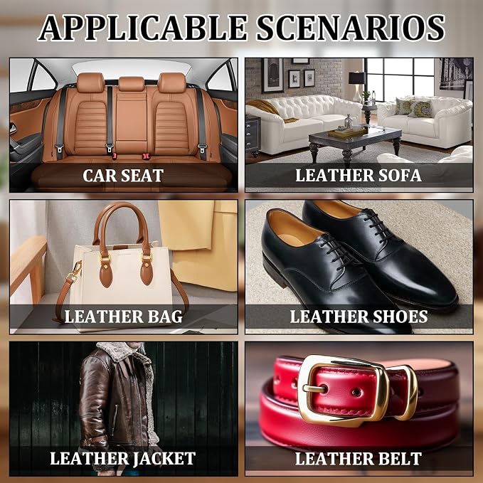 Car Leather Repair Kit for Furniture, Vinyl Repair Kit for Car Interiors Seat,Fixes Tears, Holes, Scratches and Peeling, Restores Faux, Artificial, and Genuine Leather (Ten Colors)