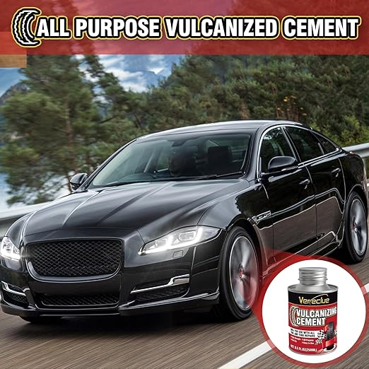 Chemical Vulcanizing Cement, Clear Tire Repair Glue, All Purpose Rubber Cement, Heavy Duty Tire Patch Kit with Brush Top Can for Car, Motorcycle, Bike, 8.5Oz