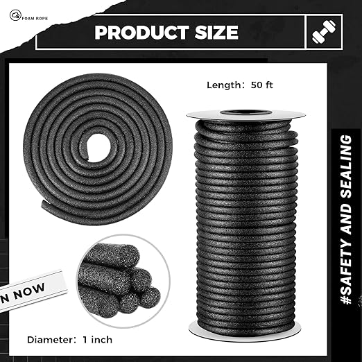 MotiMind 1 Inch x 50 ft Foam Backer Rod for Gaps Joints Concrete Crack Filler Caulk Saver Bulk Foam Backing Rod Concrete Filler Rope for Weather Stripping Door Seal(Black)