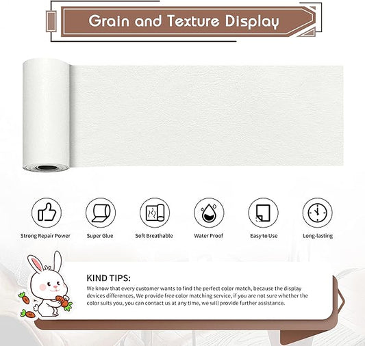 KING MOUNTAIN Leather Repair Patch,4 x 63 Inches self Adhesive Leather Repair Tape for Damaged Leather Furniture, Sofa Seating,Car Seats, Leather Goods(White)