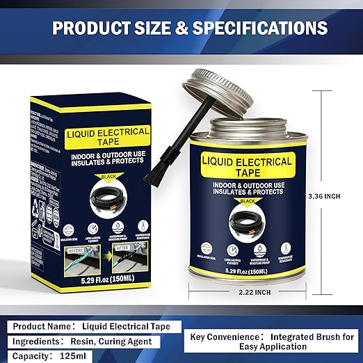 5.29OZ Liquid Electrical Tape Quick-Drying Insulating Glue for Wires&Cables Waterproof&High Temperature Resistant Liquid Wire Insulation Rubber with Brush-Cap for Outdoor Electrical Equipment (Black)