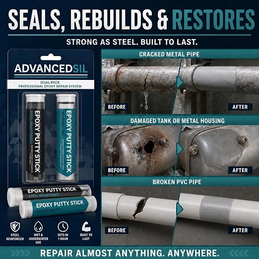 Epoxy Putty Stick 2 Pack Metal and Water Repair Putty for Steel Aluminum Plastic PVC Wood Ceramic Quick Cure Leak Seal Filler Waterproof Plumbing | Can Be Sanded and Painted Multi Purpose