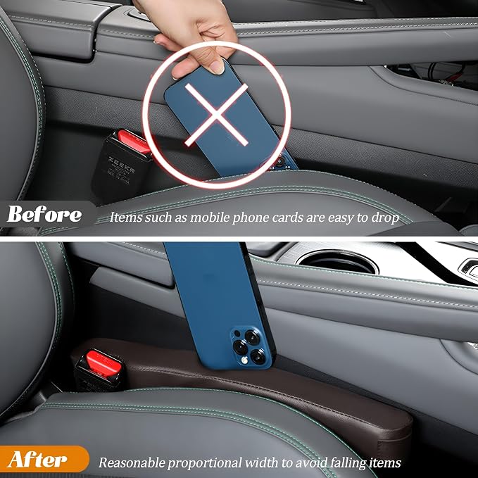 Car Seat Gap Filler, 2PCS Soft Foam Leather Vehicle Seat Crevice Blocker Stop Things from Dropping, Automotive No Drop Plug Guard Gap Stopper, Universal for Truck SUV RV (Coffee)