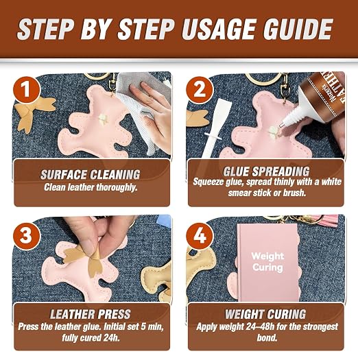 Leather Glue, 120ml Transparent Leather Adhesive, Industrial Strength, Waterproof, Leather Cement with Applicator Brush, Flexible Bond for Shoes, Bags, Sofa, Car Seats, PU and Fabric