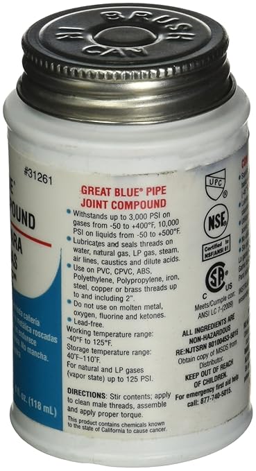 Oatey 31261 Great Pipe Joint Compound, 4 Fl. Oz, Blue