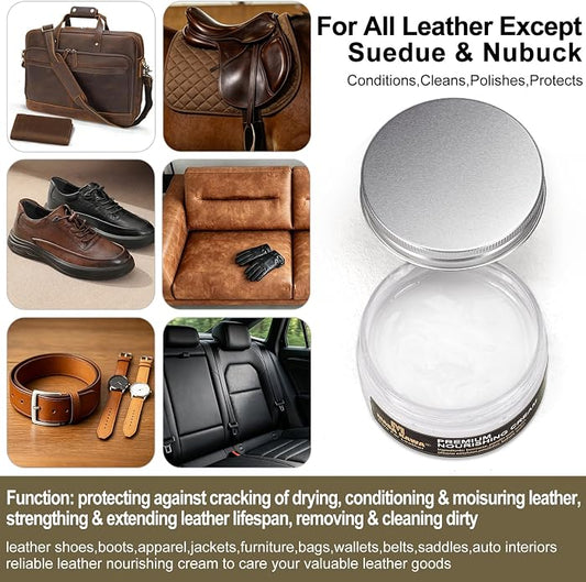 Masa Kawa Leather Care Conditioner Nourishing Cream Rejuvenator Kit | Leather Moisturizer Rejuvenator Polish Cleaner, Care Balm for Leather Bags, Car Seats, Shoes, Jacket, Furniture Protection