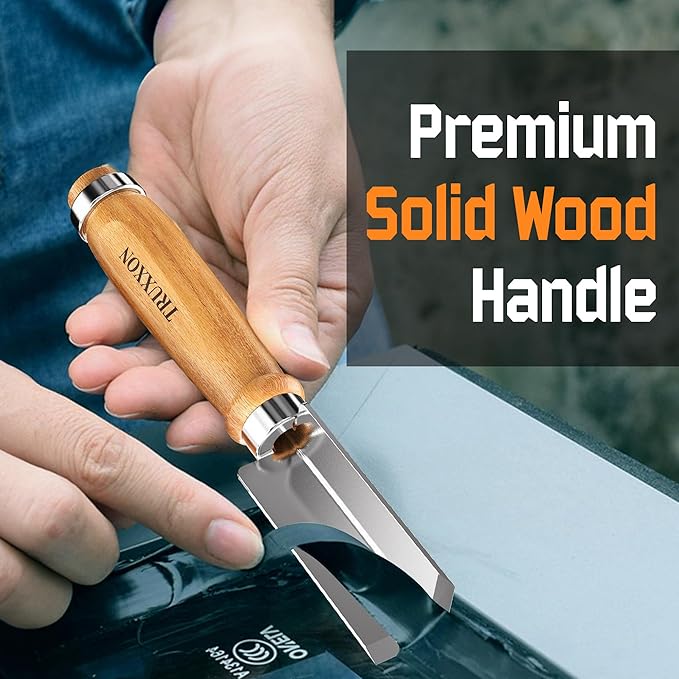 Professional Caulk Remover Tool – Heat-Treated Caulking Tool with 90° Sharp Blade & Solid Wood Handle, Saves Time for Home Improvement, Durable Grout & Silicone Remover Tool
