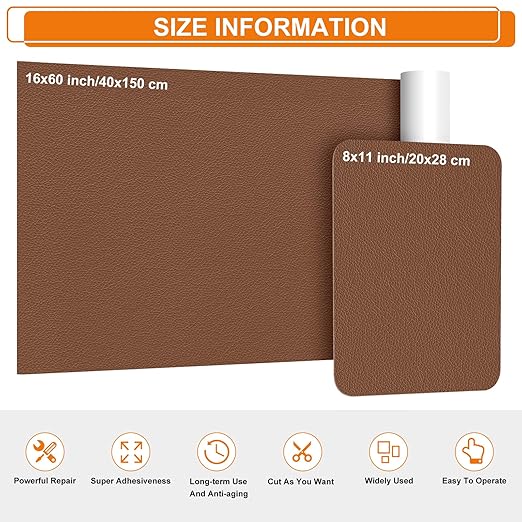Cahomo Self-Adhesive Leather Repair Patches Tape for Couches - 8x11 inch, Vinyl & Leather Repair Kit for Furniture, Car Seats, Handbags, Jackets - Brown