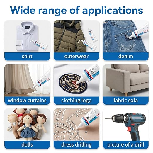 Fabric Glue, Permanent Super-Strength Repair Adhesive: Waterproof, high-Strength, Transparent, Suitable for Repairing Clothing, Denim, Leather, Polyester, Various Fabrics, and applying Patches(2oz)