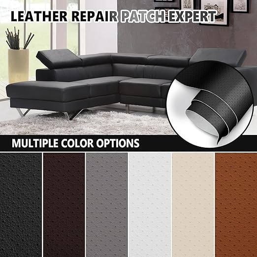 Leather Repair Patch, Breathable Perforated Self Adhesive Repair Patch, Furniture Couch Car Seats Office Chairs Sofa Repair Refurbished Faux Leather Patch (Black,15.7x23.6 inch)