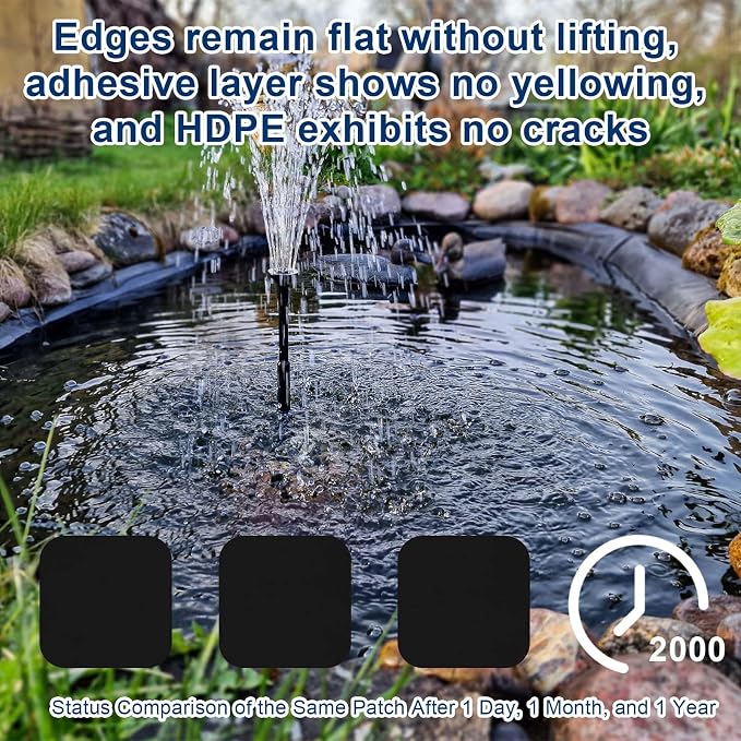 Pond Liner Repair Kit - 8.27x8.27 Inch Butyl Rubber Self-Adhesive Patches - Strong Adhesive Watertight Seal for DIY Pond Liner Patches, Garden Pond Cover, EPDM/HPDE Liner Seam Fix (4 PCS)