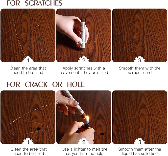 SEISSO Wood Filler Sticks, Furniture Wax Crayons for Scratches, 10 PCS Wood Floor Repair Wax Filler Sticks, Touch Up Wax Sticks Repair Kit for Scratches, Holes, Floor, Laminate, Carpenters, Cabinets