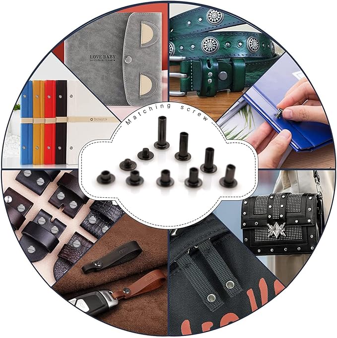 110 Sets Black Chicago Screws Leather Assorted Kit ,8 Sizes of Rivet Screws for Chicago Rivet for DIY Leather Craft and Bookbinding (M5 X 4, 5, 6, 8, 10, 12,15,18)