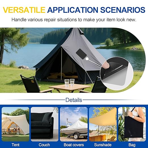 Fabric Repair Tape, Self Adhesive Canvas Repair Patch, Waterproof Outdoor Canvas Tape/Patch Kit for Sun Shades Clothing Tent Awnings Boat Cover Couches Dark Blue 4x71 inch