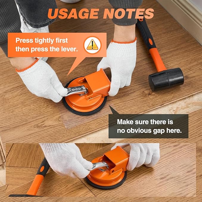 Saker Floor Gap Fixer Tool with Mallet,Laminate Floor Gap Repair Tool,Suction Cup Lifter,Floor Gap Repair Kit,for Floating Wood Floors and Moving Glasses with Sticky Pads and Gloves