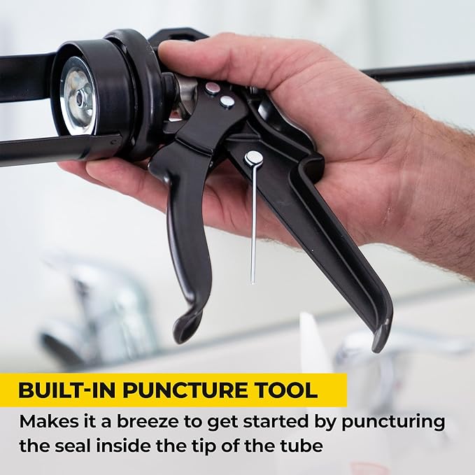 AWF PRO Heavy Duty Caulk Gun, 18:1 Thrust Ratio, Steel Frame Construction, Rotating Barrel, Ladder Hook, Puncture Tool & No Drip Pressure Release Tab, 29 oz Caulking Gun, Pack of 6