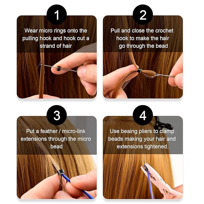 NEWISHTOOL Micro Links Hair Extensions Kit, Hair Extension Pliers for Beads, Hair Extension Loop Needle Pulling Hook Tool Bead Device Tool Kits, Micro Link Tools for Hair or Feather Extensions Styling